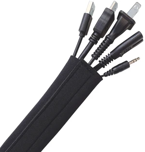 Hook and Loop Cable Sleeve, Black, 120" Cut-to-size wrap, opens along its whole length, for desk, computer, TV and home office cable management Hook and Loop Cable Sleeve, Black, 120" Cut-to-size wrap, opens along its whole length, for desk, computer, TV and home office cable management