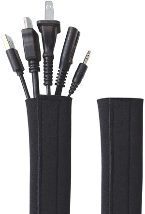 Hook and Loop Cable Sleeve, Black, 48", 2-Pack Cut-to-size wrap, opens along its whole length, for desk, computer, TV and home office cable management Hook and Loop Cable Sleeve, Black, 48", 2-Pack Cut-to-size wrap, opens along its whole length, for desk, computer, TV and home office cable management