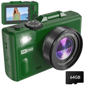 Digital Camera, 5K 80MP Camera Digital with 3" 180° Flip Screen with 18X Zoom, 64GB SD Card, Compact Travel Camera for YouTube with Anti-Shake, Camera for Teens(Deep Green) Digital Camera, 5K 80MP Camera Digital with 3" 180° Flip Screen with 18X Zoom, 64GB SD Card, Compact Travel Camera for YouTube with Anti-Shake, Camera for Teens(Deep Green)