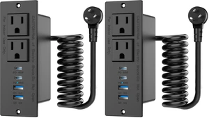 65W Furniture Drawer Outlet Kit, Recessed Outlet with 4 USB Ports & 2 AC Outlets, Recessed Power Strip for Home, Office,14 AWG-6FT Spring Cord (Pack of 2) 65W Furniture Drawer Outlet Kit, Recessed Outlet with 4 USB Ports & 2 AC Outlets, Recessed Power Strip for Home, Office,14 AWG-6FT Spring Cord (Pack of 2)