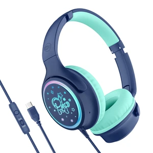 KidJamz KJ65U Over-Ear USB-C Kids Headphones with Mic (Blue) Multicolor LED lights, 85dB volume limiter for safer listening, inline mic; for iPhone, iPad & USB Type C devices KidJamz KJ65U Over-Ear USB-C Kids Headphones with Mic (Blue) Multicolor LED lights, 85dB volume limiter for safer listening, inline mic; for iPhone, iPad & USB Type C devices