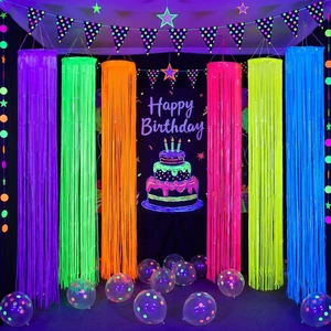 6 Pack Glow in The Dark Party Supply Neon Blacklight Streamer, 6 Color 6.56ft Tinsel Foil Fringe Curtain with Hanging Loop Rope, Streamer for Birthday Halloween New Year Rave Black Light Party 6 Pack Glow in The Dark Party Supply Neon Blacklight Streamer, 6 Color 6.56ft Tinsel Foil Fringe Curtain with Hanging Loop Rope, Streamer for Birthday Halloween New Year Rave Black Light Party