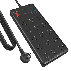 Surge Protector Power Strip 10 ft cord-15 Widely Spaced Outlets and 4 USB Ports(1 USB C Port),14 AWG Extension Cord,1875W/15A Heavy Duty Power Strip Surge Protector 10 ft Cord,2800J,Black Surge Protector Power Strip 10 ft cord-15 Widely Spaced Outlets and 4 USB Ports(1 USB C Port),14 AWG Extension Cord,1875W/15A Heavy Duty Power Strip Surge Protector 10 ft Cord,2800J,Black