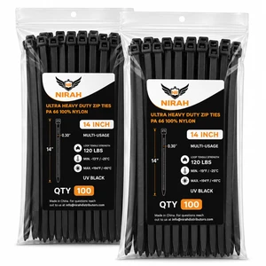 14 inch Black Zip Ties, 120 LB Tensile Strength 200 Pack, PA66 Nylon, Professional Grade Heavy Duty - UV Resistant Indoor and Outdoor Cable & Wire Management, Multi-Purpose Self-Locking Cable Ties 14 inch Black Zip Ties, 120 LB Tensile Strength 200 Pack, PA66 Nylon, Professional Grade Heavy Duty - UV Resistant Indoor and Outdoor Cable & Wire Management, Multi-Purpose Self-Locking Cable Ties