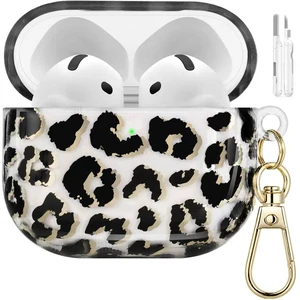 for AirPods 5/4 Case (2026/2024) with Cleaner Kit,Leopard Print Clear Case with Gold Keychain for Women Girly,Chic Cute Leopard Pattern Aesthetic Two-Piece Design,Shockproof,TPU+PC Material for AirPods 5/4 Case (2026/2024) with Cleaner Kit,Leopard Print Clear Case with Gold Keychain for Women Girly,Chic Cute Leopard Pattern Aesthetic Two-Piece Design,Shockproof,TPU+PC Material