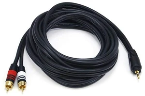 Audio Cable - 10 Feet - Black Premium Stereo Male to 2 RCA Male 22AWG, Gold Plated Audio Cable - 10 Feet - Black Premium Stereo Male to 2 RCA Male 22AWG, Gold Plated