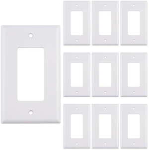 10 Pack 1-Gang Wall Plate Cover, Single Gang Rectangular Frame for Switches, Outlets or Low Voltage Inserts, White 10 Pack 1-Gang Wall Plate Cover, Single Gang Rectangular Frame for Switches, Outlets or Low Voltage Inserts, White