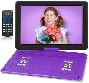 17.5" Portable DVD Player 15.6" Large HD Screen, with Car Charger 6-Hour Battery, USB/SD Card, Sync TV, Multiple Disc Formats, Region-Free, High Volume Speaker, Purple 17.5" Portable DVD Player 15.6" Large HD Screen, with Car Charger 6-Hour Battery, USB/SD Card, Sync TV, Multiple Disc Formats, Region-Free, High Volume Speaker, Purple
