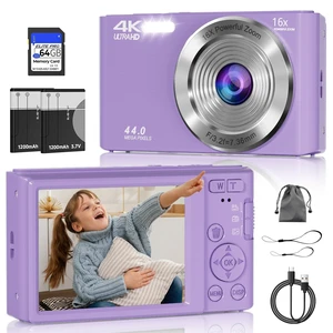 Digital Camera, FHD 4K Compact Cameras with 64GB SD Card 2 Batteries, Portable Travel Digital Camera with 16X Autofocus Digital Zoom Small Camera for Teens Kids Boys Girls, Dark Purple Digital Camera, FHD 4K Compact Cameras with 64GB SD Card 2 Batteries, Portable Travel Digital Camera with 16X Autofocus Digital Zoom Small Camera for Teens Kids Boys Girls, Dark Purple