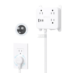 360 Rotating Plug Power Strip, 1.5FT Short Extension Cord with USB 3 AC Electrical Outlet Extender, 2 USB-C and 1 USB-A Ports, Wall Plug Adapter, Use Behind TV, Couches, Nightstands, Cabinet 360 Rotating Plug Power Strip, 1.5FT Short Extension Cord with USB 3 AC Electrical Outlet Extender, 2 USB-C and 1 USB-A Ports, Wall Plug Adapter, Use Behind TV, Couches, Nightstands, Cabinet