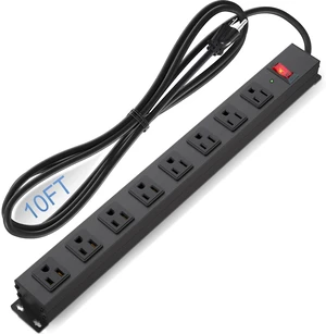 8 Outlet Power Strip Surge Protector, 10 Feet Long Cord Metal Power Strip Heavy Duty for Home Office School Shop Garage, Wall Mount with Screw, 2100J 15A 125V 1875W, 14AWG, Black 8 Outlet Power Strip Surge Protector, 10 Feet Long Cord Metal Power Strip Heavy Duty for Home Office School Shop Garage, Wall Mount with Screw, 2100J 15A 125V 1875W, 14AWG, Black
