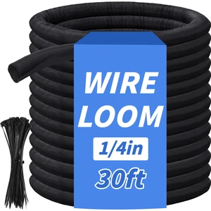 30ft - 1/4in Split Braided Sleeve Cable Management, Self-Wrapping Flexible loom tubing protects wires from abrasion and heat. Great for automotive, TV, computer, and home electrical use 30ft - 1/4in Split Braided Sleeve Cable Management, Self-Wrapping Flexible loom tubing protects wires from abrasion and heat. Great for automotive, TV, computer, and home electrical use