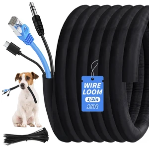 15ft - 1/2in Split Braided Sleeve Cable Management, Self-Wrapping Flexible loom tubing protects wires from abrasion and heat. Great for automotive, TV, computer, and home electrical use 15ft - 1/2in Split Braided Sleeve Cable Management, Self-Wrapping Flexible loom tubing protects wires from abrasion and heat. Great for automotive, TV, computer, and home electrical use