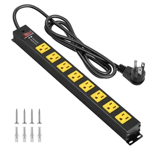 Heavy Duty 8 Outlets Metal Surge Protector Power Strip 2000J, 6FT Wall Mount, Wide Spacing, Flat Plug, Black Housing Yellow Outlets, 15A/1875W, 14AWG Cord for Garage Workshop Home Office Heavy Duty 8 Outlets Metal Surge Protector Power Strip 2000J, 6FT Wall Mount, Wide Spacing, Flat Plug, Black Housing Yellow Outlets, 15A/1875W, 14AWG Cord for Garage Workshop Home Office