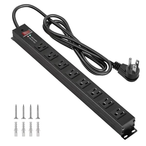 Heavy Duty 8 Outlets Metal Surge Protector Power Strip 2000J, 6FT Wall Mount, 1.6In Wide Spacing, Flat Plug, Black, 15A/1875W, 14AWG Cord for Garage Workshop Home Office Heavy Duty 8 Outlets Metal Surge Protector Power Strip 2000J, 6FT Wall Mount, 1.6In Wide Spacing, Flat Plug, Black, 15A/1875W, 14AWG Cord for Garage Workshop Home Office