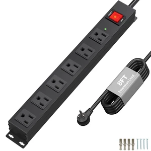 6 Outlets Heavy Duty Power Strip with 2100J Surge Protection and 15A Circuit Breker,6 Wide-Spaced Outlets in Metal Housing,Wall Mount with 8FT Extension Cord for Organized Home,Office,Garage 6 Outlets Heavy Duty Power Strip with 2100J Surge Protection and 15A Circuit Breker,6 Wide-Spaced Outlets in Metal Housing,Wall Mount with 8FT Extension Cord for Organized Home,Office,Garage