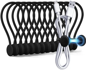 Magnetic Cable Ties 12 Pack, 6.88 Inch Reusable Silicone Cord Organizer Wraps, Strong Magnet Cable Management Straps for Charging Cords, USB Cables, Earbuds, Desk, Travel, Black Magnetic Cable Ties 12 Pack, 6.88 Inch Reusable Silicone Cord Organizer Wraps, Strong Magnet Cable Management Straps for Charging Cords, USB Cables, Earbuds, Desk, Travel, Black