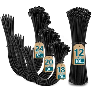 Zip Ties Heavy Duty Assorted Sizes (12"+18"+20"+24")-300 Pack Black Large Cable ties,UV Resistant Nylon 66 Wire Ties for Outdoor Cable Management, Fence, Tarps, Garden Zip Ties Heavy Duty Assorted Sizes (12"+18"+20"+24")-300 Pack Black Large Cable ties,UV Resistant Nylon 66 Wire Ties for Outdoor Cable Management, Fence, Tarps, Garden