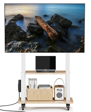 Mobile TV Stand with Power Outlet, Wood Shelf Portable TV Stand on Wheels for 42 to 55 65 70 83 inch Television, Height Adjustable White TV Cart, Holds up to 130LBS, Vesa 600×400mm Mobile TV Stand with Power Outlet, Wood Shelf Portable TV Stand on Wheels for 42 to 55 65 70 83 inch Television, Height Adjustable White TV Cart, Holds up to 130LBS, Vesa 600×400mm