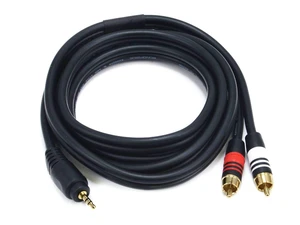 6ft Premium 3.5mm Stereo Male to 2RCA Male 22AWG Cable (Gold Plated) - Black 6ft Premium 3.5mm Stereo Male to 2RCA Male 22AWG Cable (Gold Plated) - Black