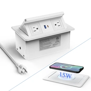 Pop Up Outlet for Countertop with 15W Wireless Charging & 20W USB-C 2 AC Outlets, 18W USB-A, 45° Angled Access, 7.6 x 4.3 in Cutout, 6 ft cord, White ABS Housing, Indoor use Pop Up Outlet for Countertop with 15W Wireless Charging & 20W USB-C 2 AC Outlets, 18W USB-A, 45° Angled Access, 7.6 x 4.3 in Cutout, 6 ft cord, White ABS Housing, Indoor use