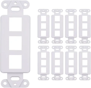 10 Pack Keystone Wall Plate 3 Port, White Decorator Insert Cover for Ethernet, HDMI, Coax, Cat6 Cat5, RJ45, Home & Office Installations 10 Pack Keystone Wall Plate 3 Port, White Decorator Insert Cover for Ethernet, HDMI, Coax, Cat6 Cat5, RJ45, Home & Office Installations