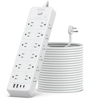Long Power Strip Surge Protector, 25FT Extension Cord with 24 AC Outlets 4 USB, 1875W/15A, 4000 Joules Flat Plug Power Extender for Home, Office, Dorm, Gaming Room, White Long Power Strip Surge Protector, 25FT Extension Cord with 24 AC Outlets 4 USB, 1875W/15A, 4000 Joules Flat Plug Power Extender for Home, Office, Dorm, Gaming Room, White
