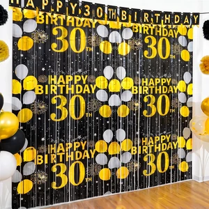 30th Birthday Decorations for Him Her, Happy 30th Birthday Fringe Curtains 2 Pack 3.3 x 6.6ft Black Gold Cheers to 30 Years Old Wall Decor Backdrop Tinsel Streamers Photo Booth Props Party Supplies 30th Birthday Decorations for Him Her, Happy 30th Birthday Fringe Curtains 2 Pack 3.3 x 6.6ft Black Gold Cheers to 30 Years Old Wall Decor Backdrop Tinsel Streamers Photo Booth Props Party Supplies