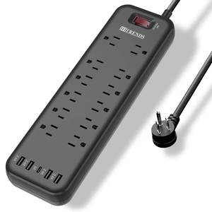 Power Strip Surge Protector with 12 Outlets & 4 USB Ports & 1 USB-C Port (5V/3A), 2360 Joules, Angled Flat Plug, Spaced Outlets & ETL Listed Power Outlet for Home Office - Black Power Strip Surge Protector with 12 Outlets & 4 USB Ports & 1 USB-C Port (5V/3A), 2360 Joules, Angled Flat Plug, Spaced Outlets & ETL Listed Power Outlet for Home Office - Black