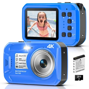 4K 64MP Underwater Camera Autofocus IPS HD Screen 16X Digital Zoom Fill Light, Floatable Waterproof Digital Camera, 16FT, Includes 16GB Card for Surfing Snorkeling Swimming, Blue 4K 64MP Underwater Camera Autofocus IPS HD Screen 16X Digital Zoom Fill Light, Floatable Waterproof Digital Camera, 16FT, Includes 16GB Card for Surfing Snorkeling Swimming, Blue