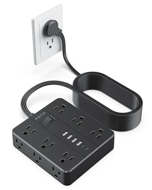 20FT Power Strip, Flat Plug Extension Cord with Multiple Outlets,Black 12 AC Outlets with 6 USB Ports (2 USB-C), Wall Mount for Home Office,Dorm 20FT Power Strip, Flat Plug Extension Cord with Multiple Outlets,Black 12 AC Outlets with 6 USB Ports (2 USB-C), Wall Mount for Home Office,Dorm