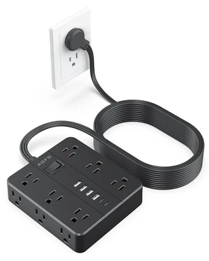 25FT Power Strip, Flat Plug Extension Cord with Multiple Outlets,Black 12 AC Outlets with 6 USB Ports (2 USB-C),Wall Mount for Home Office,Dorm 25FT Power Strip, Flat Plug Extension Cord with Multiple Outlets,Black 12 AC Outlets with 6 USB Ports (2 USB-C),Wall Mount for Home Office,Dorm