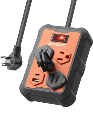 Long Power Strip with USB-A & USB-C, 10 Ft, Individual Covers 3 AC Outlets, Flat Extension Cord with 1960J Surge Protection, Overmolded Rubber Housing, Wall Mount Power Strip for Garage Long Power Strip with USB-A & USB-C, 10 Ft, Individual Covers 3 AC Outlets, Flat Extension Cord with 1960J Surge Protection, Overmolded Rubber Housing, Wall Mount Power Strip for Garage