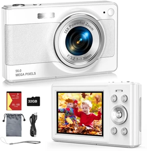 2025 New Digital Camera, 56MP FHD 1080P for Kids with 16x Digital Zoom Anti Shake, Face Detect, Smile Capture, 32GB TF Card, Battery, Lanyard, a Great Gift for Boys & GirlsWhite 2025 New Digital Camera, 56MP FHD 1080P for Kids with 16x Digital Zoom Anti Shake, Face Detect, Smile Capture, 32GB TF Card, Battery, Lanyard, a Great Gift for Boys & GirlsWhite