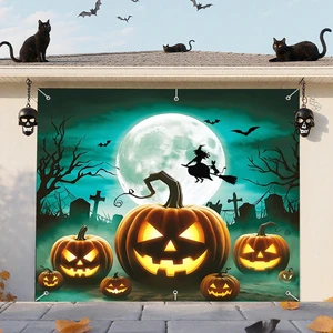 Halloween Garage Door Banner Pumpkin Hanging Backdrop Horror Moon Night Door Cover Halloween Wall Decorations Scary Cemetery Photo Background for Outdoor Holiday, 7 x 8 Ft (Green) Halloween Garage Door Banner Pumpkin Hanging Backdrop Horror Moon Night Door Cover Halloween Wall Decorations Scary Cemetery Photo Background for Outdoor Holiday, 7 x 8 Ft (Green)