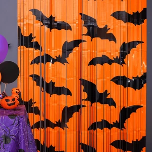 Mega-L Halloween Party Decorations, 4 Pack Halloween Party Photo Backdrop Black Bat Pattern Orange Background Photo Booth Props, 3.3 x 6.6 ft Foil Fringe Curtains, Halloween Booday Party Supplies Mega-L Halloween Party Decorations, 4 Pack Halloween Party Photo Backdrop Black Bat Pattern Orange Background Photo Booth Props, 3.3 x 6.6 ft Foil Fringe Curtains, Halloween Booday Party Supplies