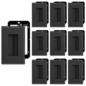 Brush Wall Plate with Low Voltage Mounting Bracket, Black, 10 pack Cable Pass Through Insert for Wires, Single Gang Cable Access Strap, Wall Socket for HDTV, Home Theater Systems Brush Wall Plate with Low Voltage Mounting Bracket, Black, 10 pack Cable Pass Through Insert for Wires, Single Gang Cable Access Strap, Wall Socket for HDTV, Home Theater Systems