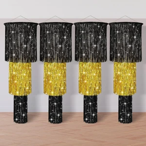 4 Pcs 3 Tier Metallic Tinsel Chandelier Shimmering Fringe Chandelier Decor Hanging Decoration Photo Booth Backdrop for Birthday Anniversary Wedding Party Supplies, 4 ft (Black, Gold) 4 Pcs 3 Tier Metallic Tinsel Chandelier Shimmering Fringe Chandelier Decor Hanging Decoration Photo Booth Backdrop for Birthday Anniversary Wedding Party Supplies, 4 ft (Black, Gold)