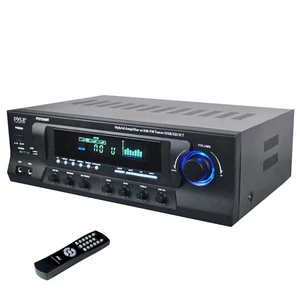 Home Stereo Amplifier with Bluetooth - 300 Watt Max 4 Channel Stereo Receiver with Easy Karaoke - Dual Mic In with EQ and Echo, USB-A and SD Card In, RCA In, RCA Out, LED Display - PT272AUBT Home Stereo Amplifier with Bluetooth - 300 Watt Max 4 Channel Stereo Receiver with Easy Karaoke - Dual Mic In with EQ and Echo, USB-A and SD Card In, RCA In, RCA Out, LED Display - PT272AUBT