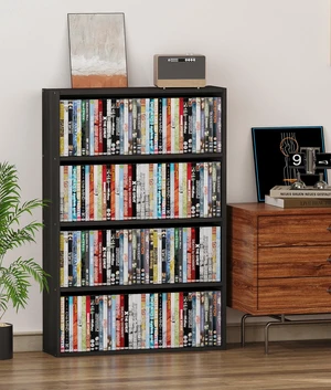 DVD Storage Cabinet Shelf, 4 Tier Media Storage Tower for CDs & Video Games, Freestanding Organizer Shelf for Living Room Home Office, Holds 160+ DVDs(Black) DVD Storage Cabinet Shelf, 4 Tier Media Storage Tower for CDs & Video Games, Freestanding Organizer Shelf for Living Room Home Office, Holds 160+ DVDs(Black)