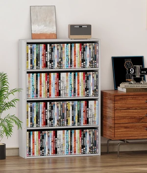 DVD Storage Rack, 4 Tier Media Organizer Shelf for CDs, Video Games & Movies, CD Tower Storage Rack for Living Room Home Office, Holds 160+ DVDs(White) DVD Storage Rack, 4 Tier Media Organizer Shelf for CDs, Video Games & Movies, CD Tower Storage Rack for Living Room Home Office, Holds 160+ DVDs(White)