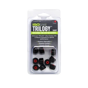 Trilogy Foam Eartips for Earbuds (5 Pair, Short L, Red) Compatible with PRO, XTRA and WIRED earbuds, 5 pairs, short large, red foam eartips