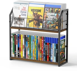 2-Tier DVD Storage Rack, DVD Rack & Video Game Shelf for Media Room-Walnut DVD Holder, Blu Ray Storage, Stores Up to 56 DVDs, Video Game Shelf for Media Room and Game Room, Gift Idea for Music Lovers 2-Tier DVD Storage Rack, DVD Rack & Video Game Shelf for Media Room-Walnut DVD Holder, Blu Ray Storage, Stores Up to 56 DVDs, Video Game Shelf for Media Room and Game Room, Gift Idea for Music Lovers