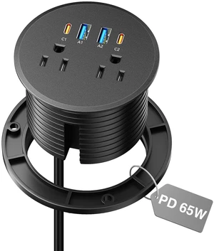 Desk Power Grommet USB-C PD 65W, 2 Outlets 4 USB Charging Ports, 3" Cutout 3 Inch Recessed Grommet Outlet, 2 USB-C and 2 USB-A Ports, Flush Mount for Desktop,Workspace Nightstand Desk Power Grommet USB-C PD 65W, 2 Outlets 4 USB Charging Ports, 3" Cutout 3 Inch Recessed Grommet Outlet, 2 USB-C and 2 USB-A Ports, Flush Mount for Desktop,Workspace Nightstand