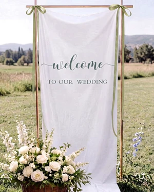 27x78" Wedding Banner White, Green Backdrop Bow Hanging Coquette Party Decor with Satin Bow Ties, Long Fabric Sign for Yard Wall, Reusable Backdrop for Photo Booth, Rustic Props 27x78" Wedding Banner White, Green Backdrop Bow Hanging Coquette Party Decor with Satin Bow Ties, Long Fabric Sign for Yard Wall, Reusable Backdrop for Photo Booth, Rustic Props