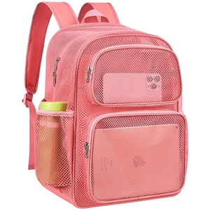 Mesh Backpack, Heavy Duty Large Capacity Mesh Beach Bag, Pink Padded Strap Breathable Backpack, Dual Front Pockets for Travel, Beach, Hiking, Swimming, Sports, College Rucksack Men Women Mesh Backpack, Heavy Duty Large Capacity Mesh Beach Bag, Pink Padded Strap Breathable Backpack, Dual Front Pockets for Travel, Beach, Hiking, Swimming, Sports, College Rucksack Men Women