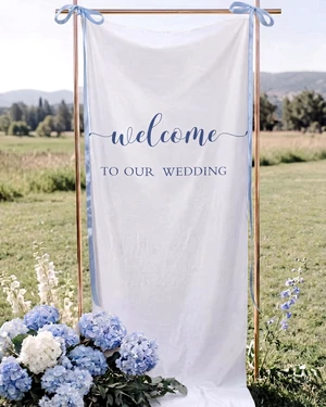 27x78" Wedding Banner White, Deep Blue Backdrop Bow Hanging Coquette Party Decor with Satin Bow Ties, Long Fabric Sign for Yard Wall, Reusable Backdrop for Photo Booth, Rustic Props 27x78" Wedding Banner White, Deep Blue Backdrop Bow Hanging Coquette Party Decor with Satin Bow Ties, Long Fabric Sign for Yard Wall, Reusable Backdrop for Photo Booth, Rustic Props