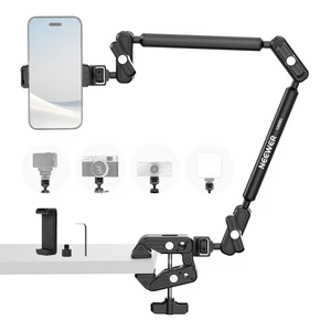 Basics Magic Arm Table Stand, 55 cm Microphone Arm Overhead Mobile Phone Holder Desk with 1/4" 3/8" Threads for ARRI, for DSLR Action Cam Webcam Mic LED Light for Video Reinforcement, UA061 Basics Magic Arm Table Stand, 55 cm Microphone Arm Overhead Mobile Phone Holder Desk with 1/4" 3/8" Threads for ARRI, for DSLR Action Cam Webcam Mic LED Light for Video Reinforcement, UA061