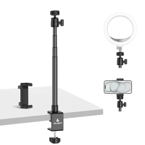 Desk Mount for Live Streaming, Instant Height Adjustable C-Clamp Stand with Ball Head & Phone Holder, 1/4" Screw for Camera/Smartphone/Webcam, Tool-Free Telescopic for Vlogging & Recording Desk Mount for Live Streaming, Instant Height Adjustable C-Clamp Stand with Ball Head & Phone Holder, 1/4" Screw for Camera/Smartphone/Webcam, Tool-Free Telescopic for Vlogging & Recording
