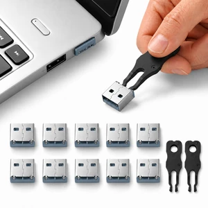 USB A Port Blockers 10 Pack, Two Point Zinc Alloy Locks, 2 Keys, Blue Two point locking design, zinc alloy construction, helps deter unauthorized USB access, removable with included keys USB A Port Blockers 10 Pack, Two Point Zinc Alloy Locks, 2 Keys, Blue Two point locking design, zinc alloy construction, helps deter unauthorized USB access, removable with included keys